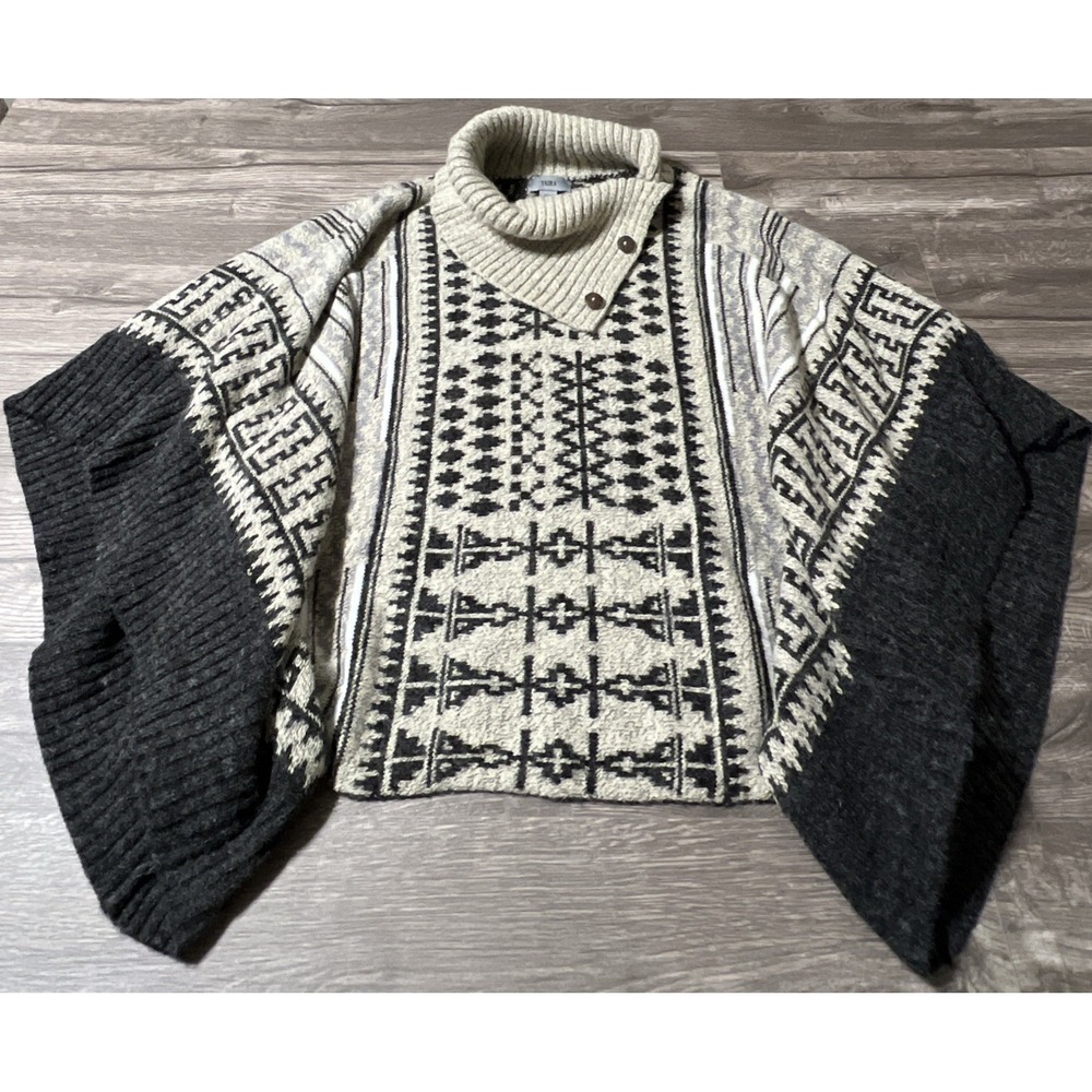 Yaira Women's Oversized Taupe & Brown Cowl Neck Sweater Poncho Size Small 0/S‎